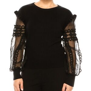 Sioni Black Blouse with Sheer Sleeves